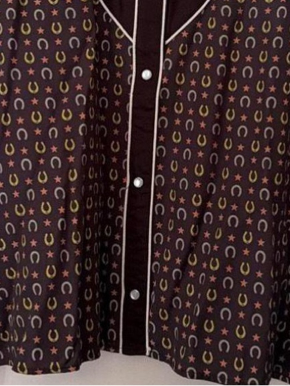 Double D Ranch Pearl Snap Blouse horseshoe print contrasting embroidery L NWOT - Picture 6 of 9